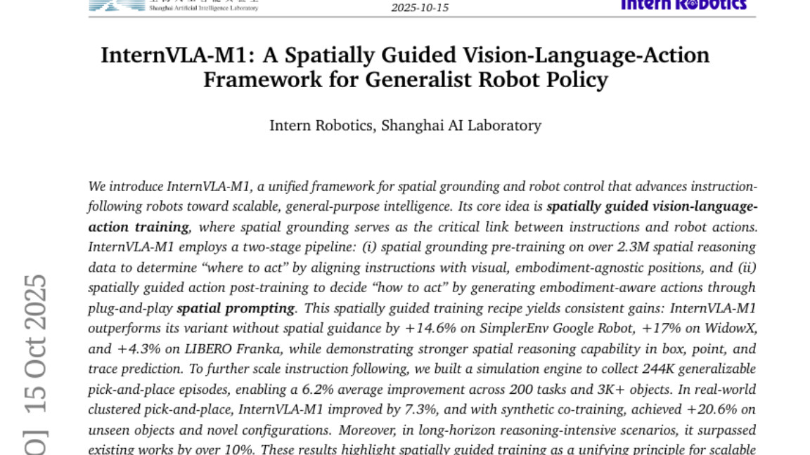上海AI实验室InternVLA-M1提升机器人空间理解能力