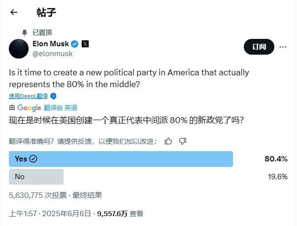 马斯克呼吁组建“美国党”，是噱头还是打算与两党分庭抗礼？
从马斯克这两天发布的推