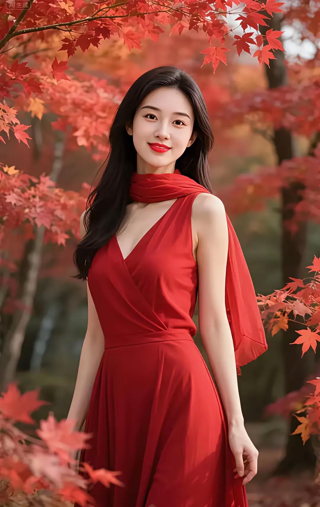 金风爱恋丹枫美，
化蝶痴情翩跹飞。
贤妻陪你赏风景，
………………
上联，丹枫飘