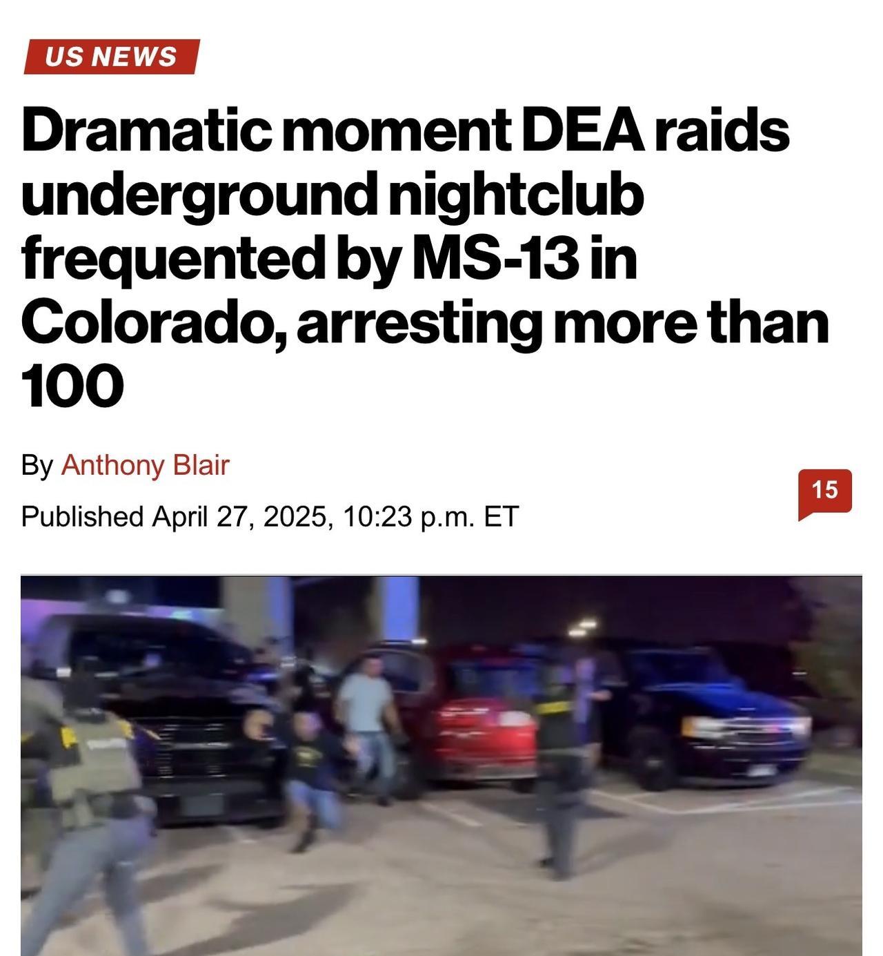 数百名美国缉毒局DEA特工突袭科罗拉多州的一家地下夜总会，拘捕了100多名非法移
