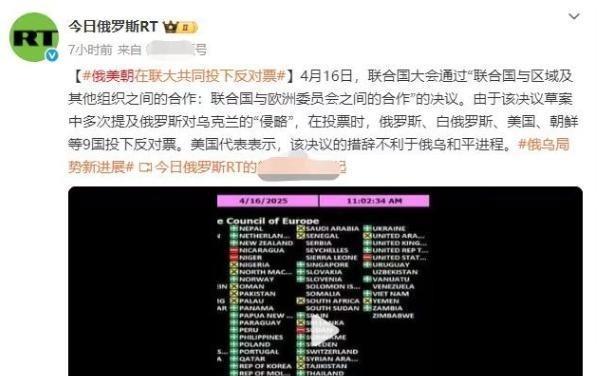 现在的联大投票又发生改变了，美国居然和俄罗斯、朝鲜、白俄罗斯站到了一起，拒绝支持