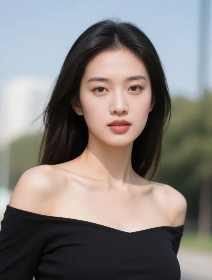 蓝天下她展笑颜，纯粹美好驻心间。