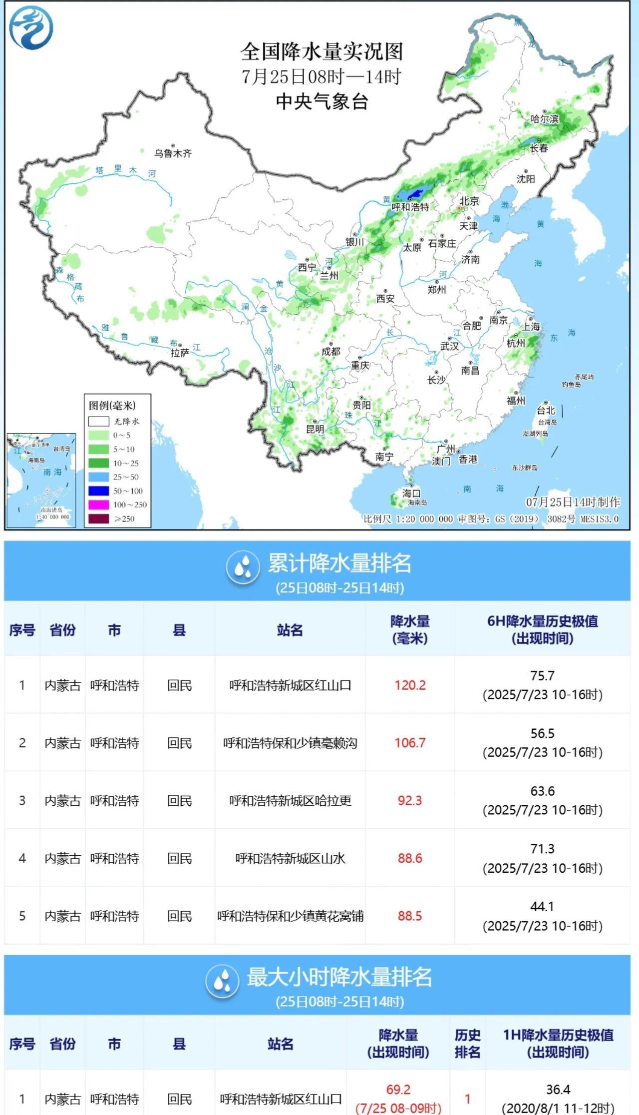 特大暴雨袭击京津冀 大部地区降水破记录！
截至今天17时，河北-内蒙古山西一带由