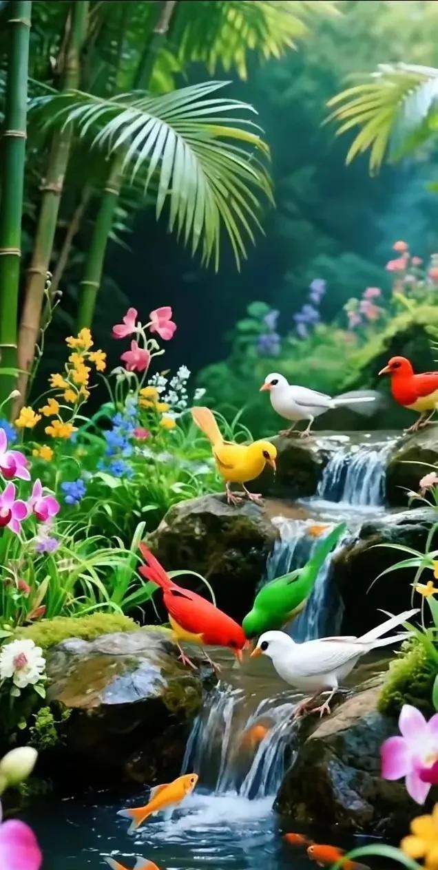 红鸟鸣春晓，白鹭舞清流。