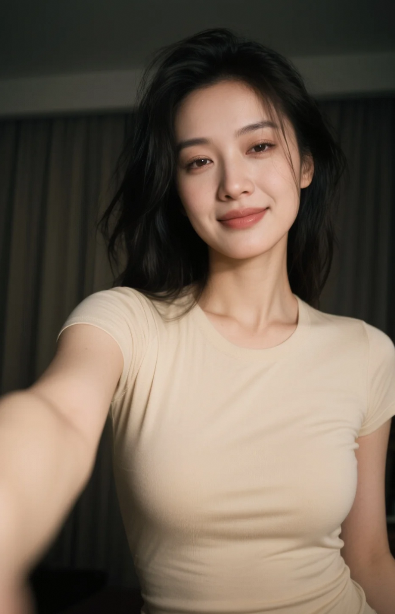 没有浓妆，只有光影和她完美的侧影