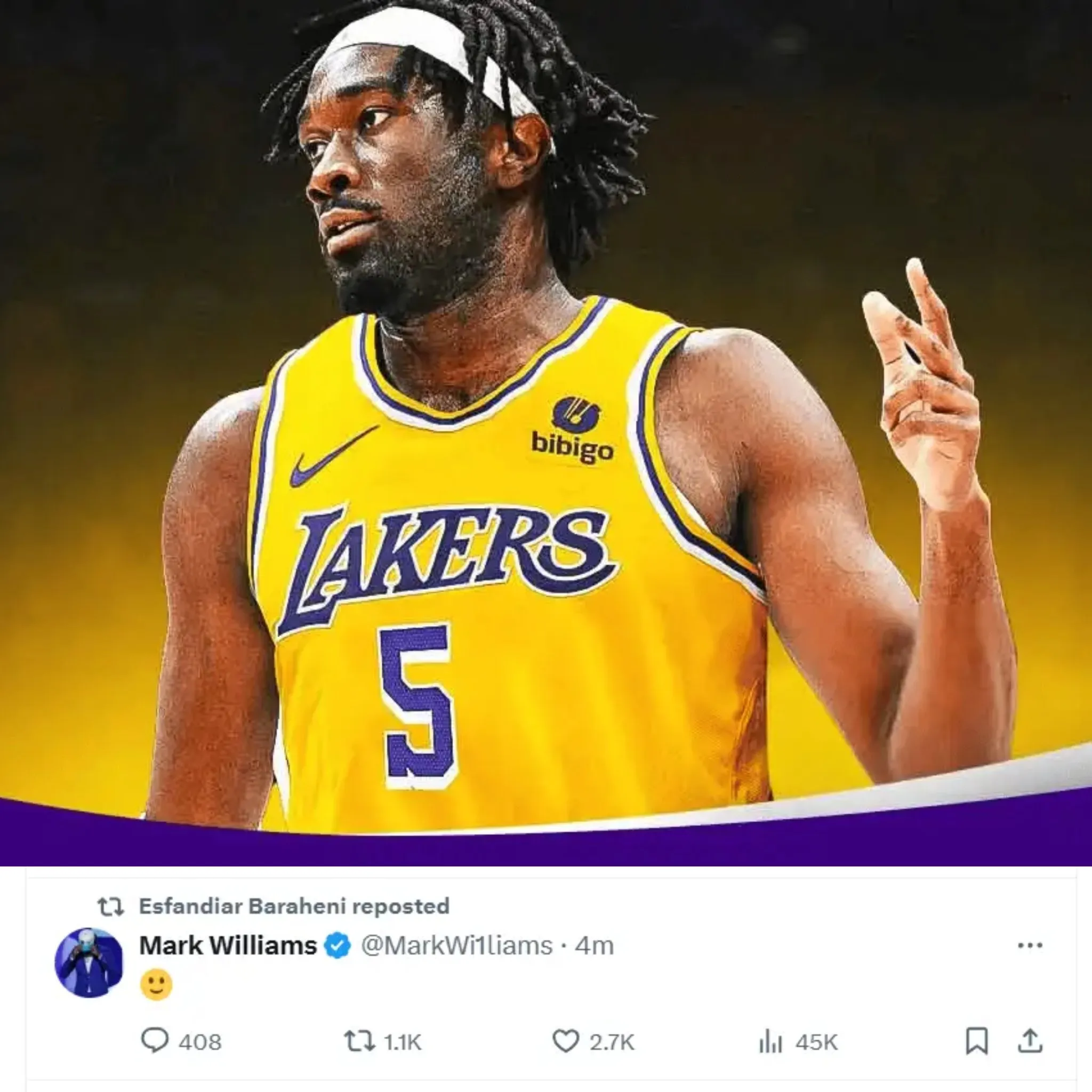湖人内线被爆首轮淘汰！马威默默点赞！
在今天NBA季后赛湖人与森林狼的第五场较量