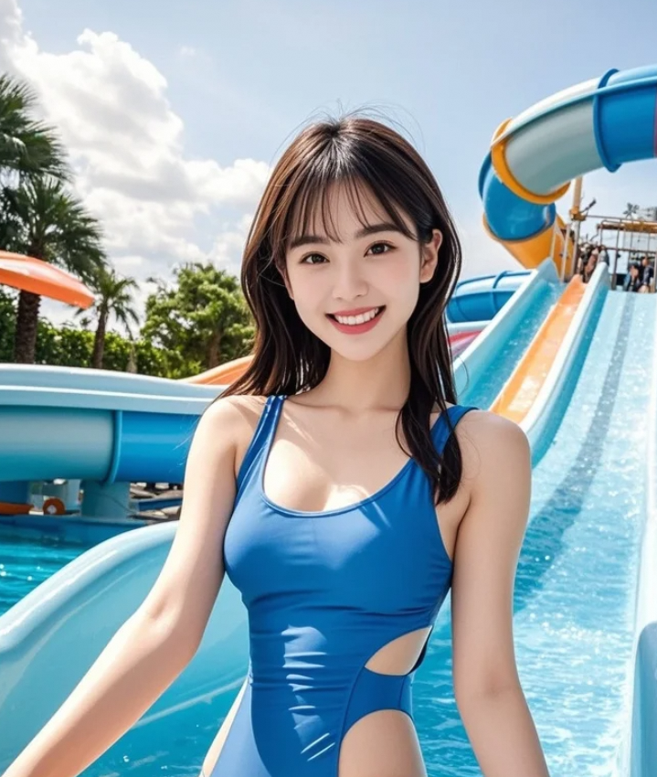 她在水中穿梭，像极了一首轻快的夏日情歌。