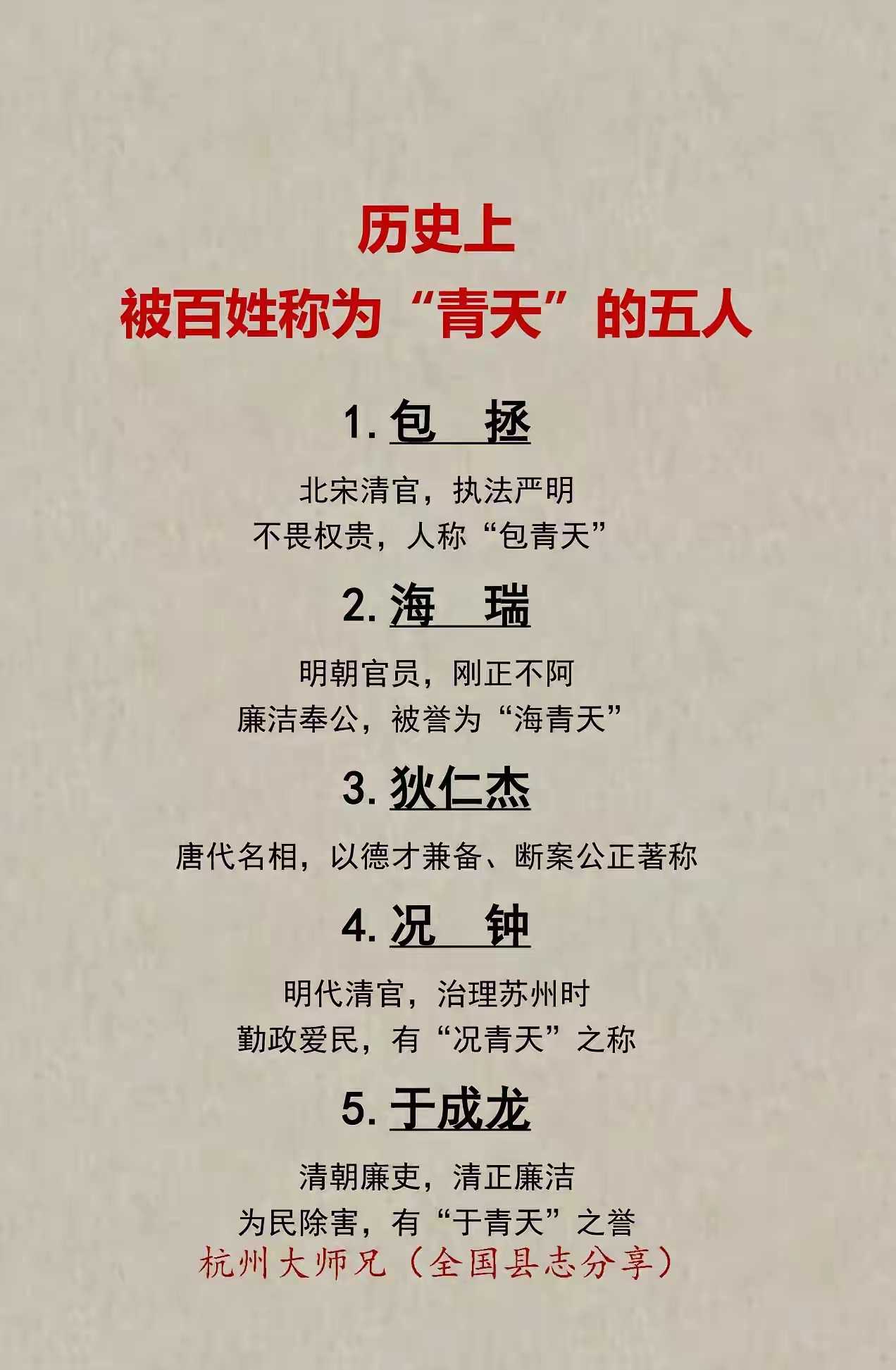 历史上被百姓称为“青天”的五人