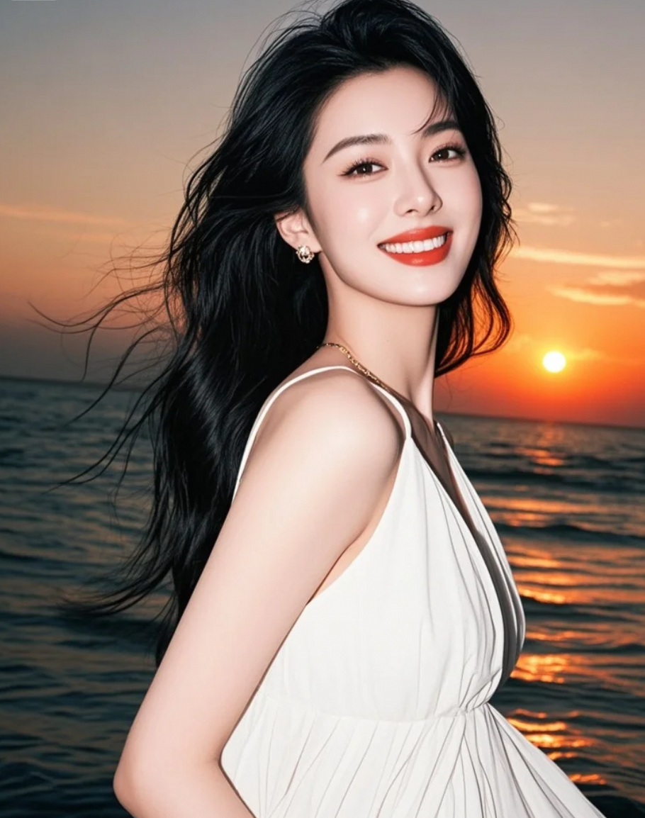 晚霞是她的披风，海风是她的伴奏