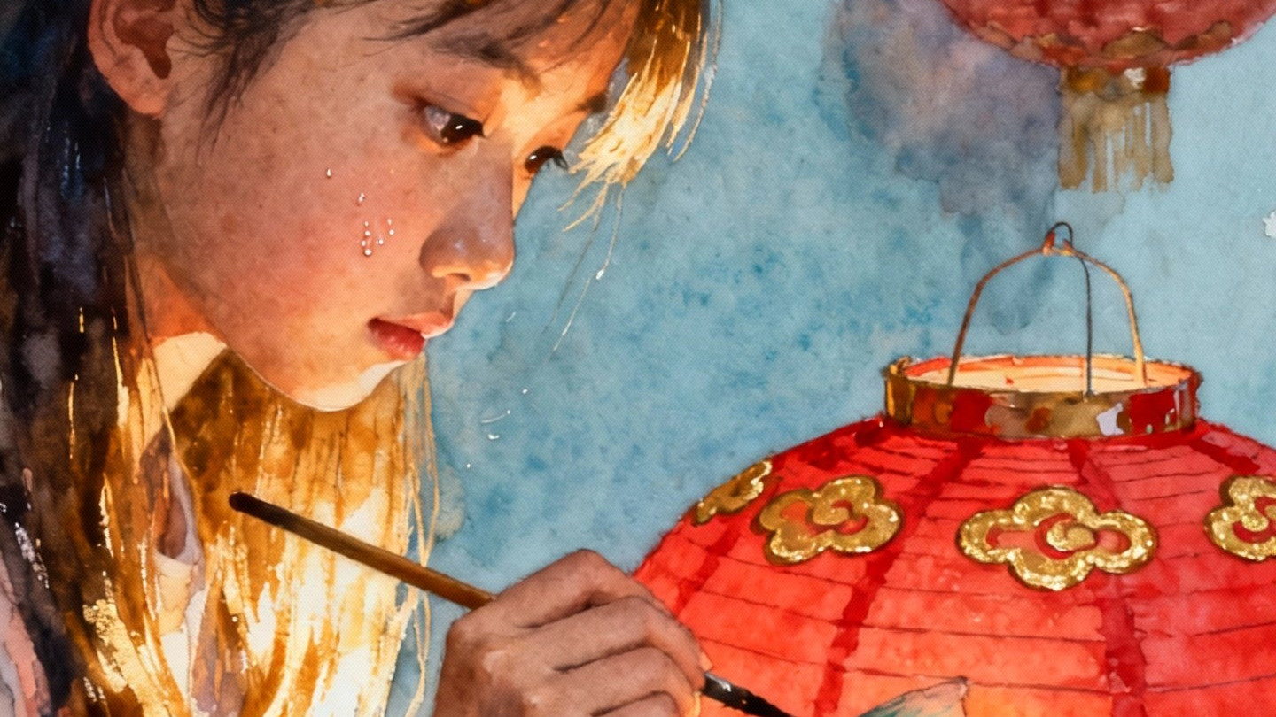 我画鱼，在少女的身边画了几尾游动的鱼