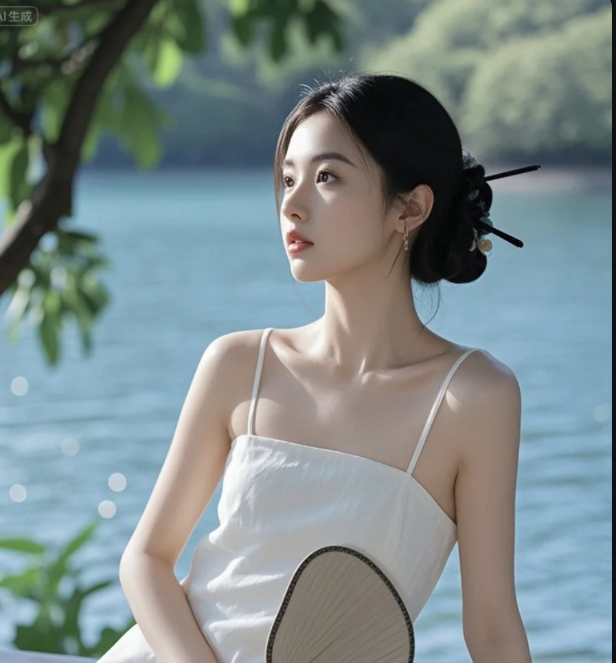 扇合时静，扇开时动，她的一举一动皆是风景