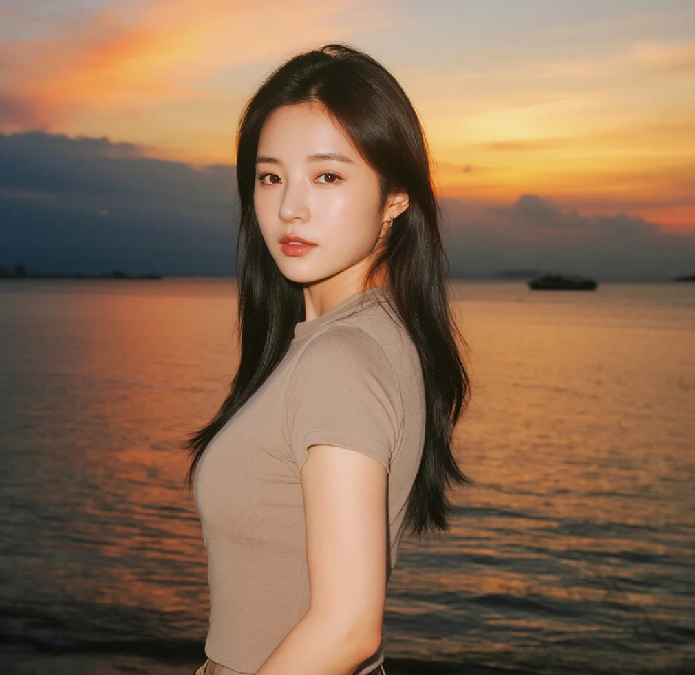 温柔如她：在海边与晚霞共舞