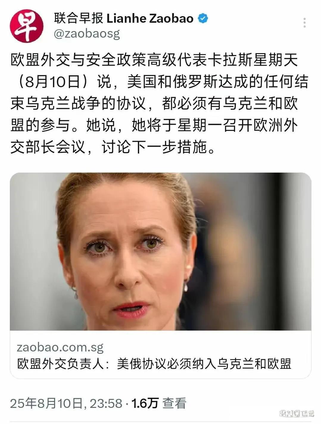 美俄达成的任何有关乌克兰的协议，都必须有乌克兰和欧盟的参与。——欧洲外交与安全政