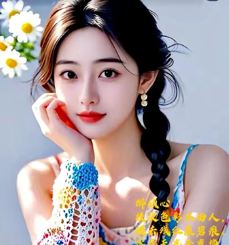 枝头色彩不由人，
褪去残红展碧痕。
水底天光云变换，
烟青嫩粉各倾心。
————