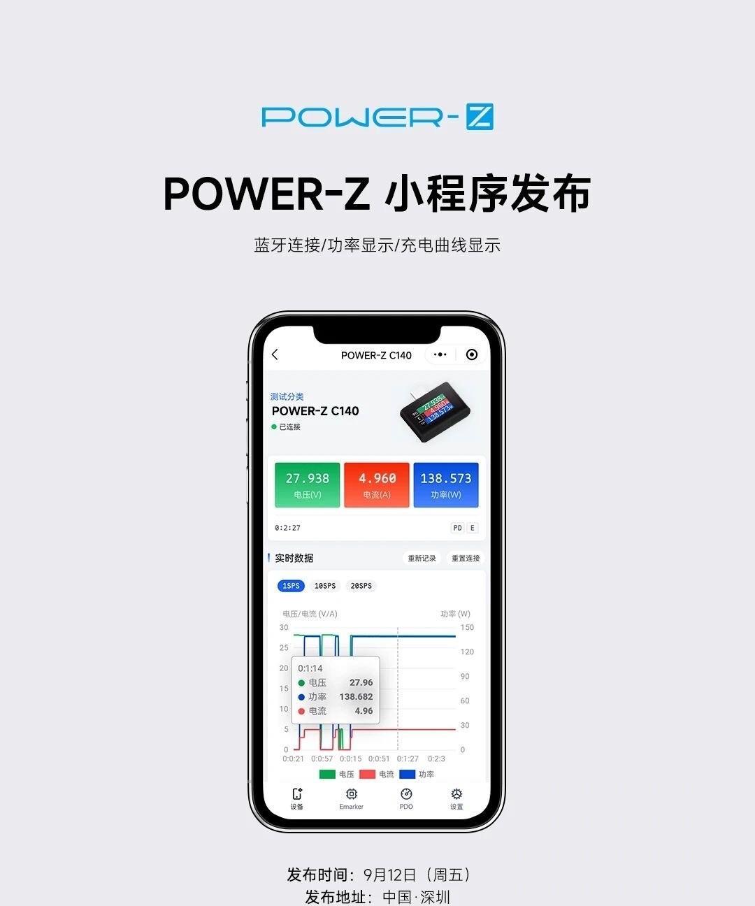 POWER-Z 的官方小程序要出来了，蓝牙连接，支持功率显示、充电曲线显示、线材