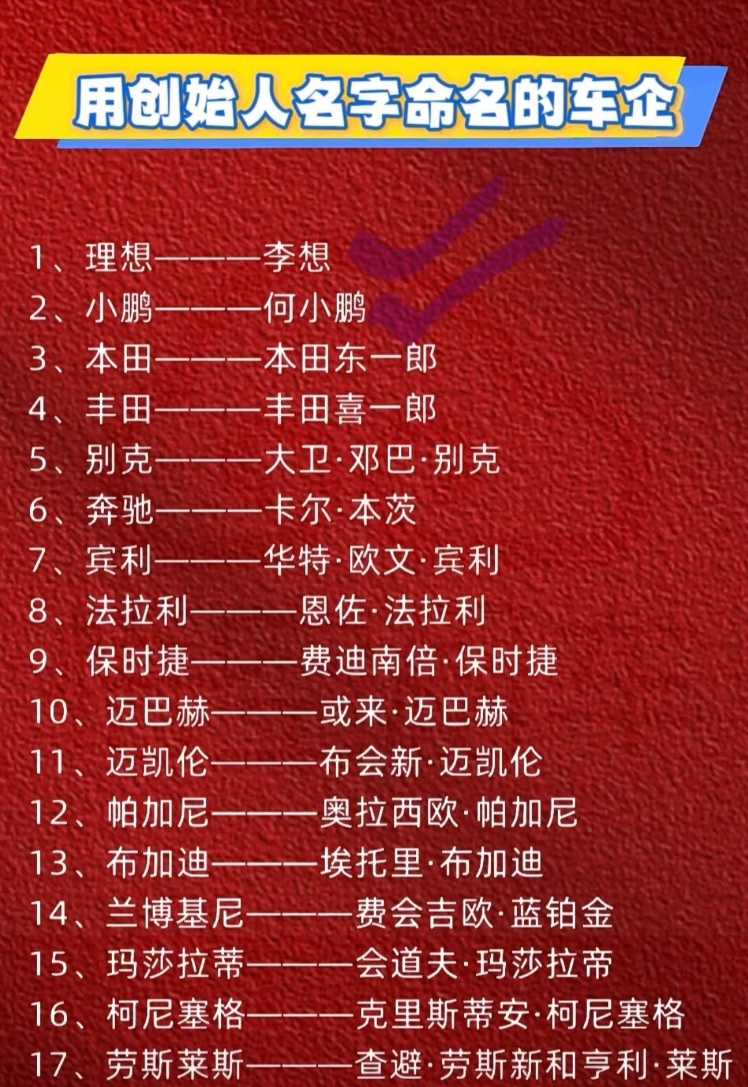 李想，小鹏也算在汽车界刷新了一把！国外汽车品牌以创始人名字命名的有很多很多，比如