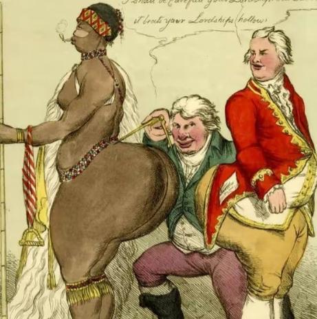 1815年，非洲少女巴特曼，因臀部长得很“突出”，被人骗到英国，扒光衣服关进笼子