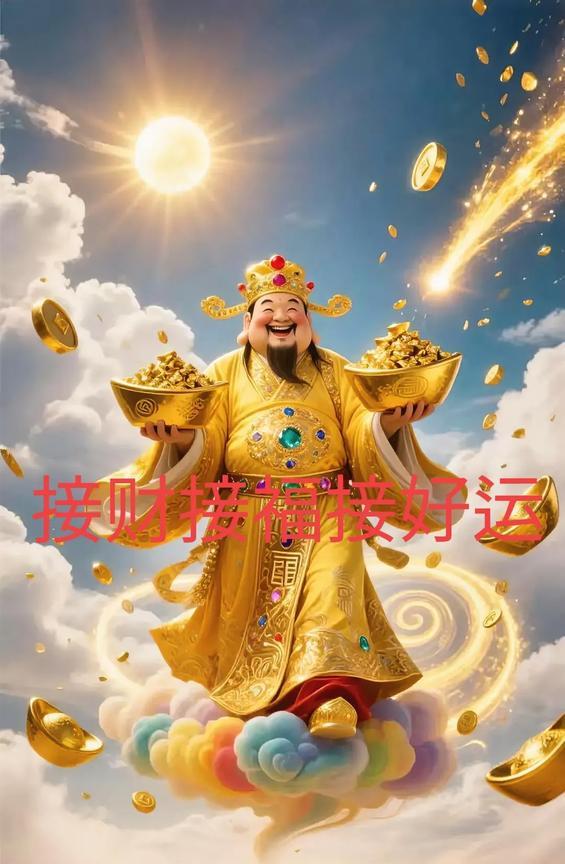 财神驾临，福满门庭
祥云缭绕间，财神爷脚踏聚宝盆，携金带银翩然而至！这一抹祥瑞之