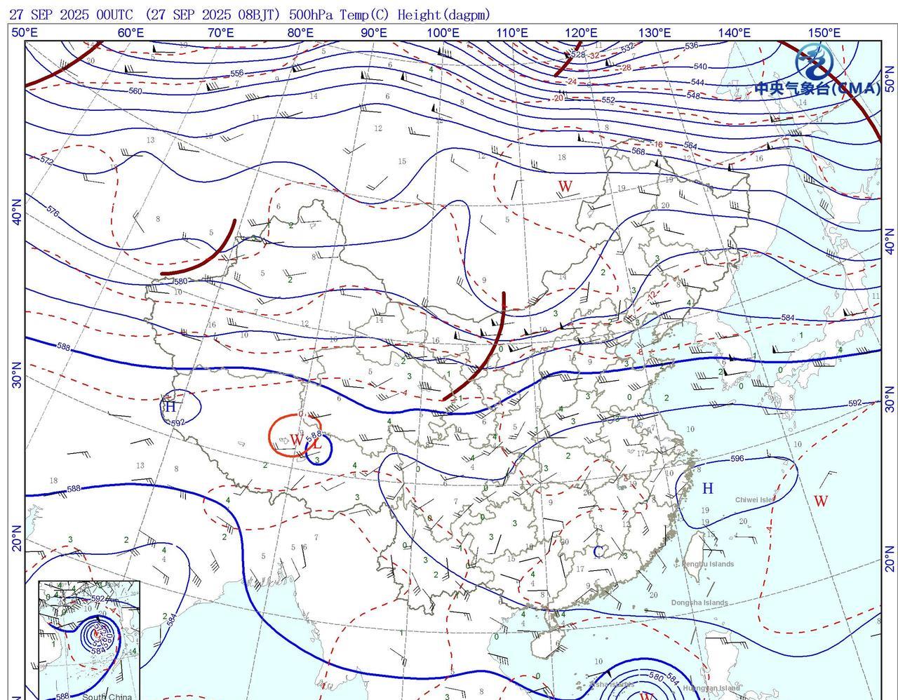 台风“博罗依”登陆海南可能性减小，云南也将受到台风影响
今天早上的500百帕天气