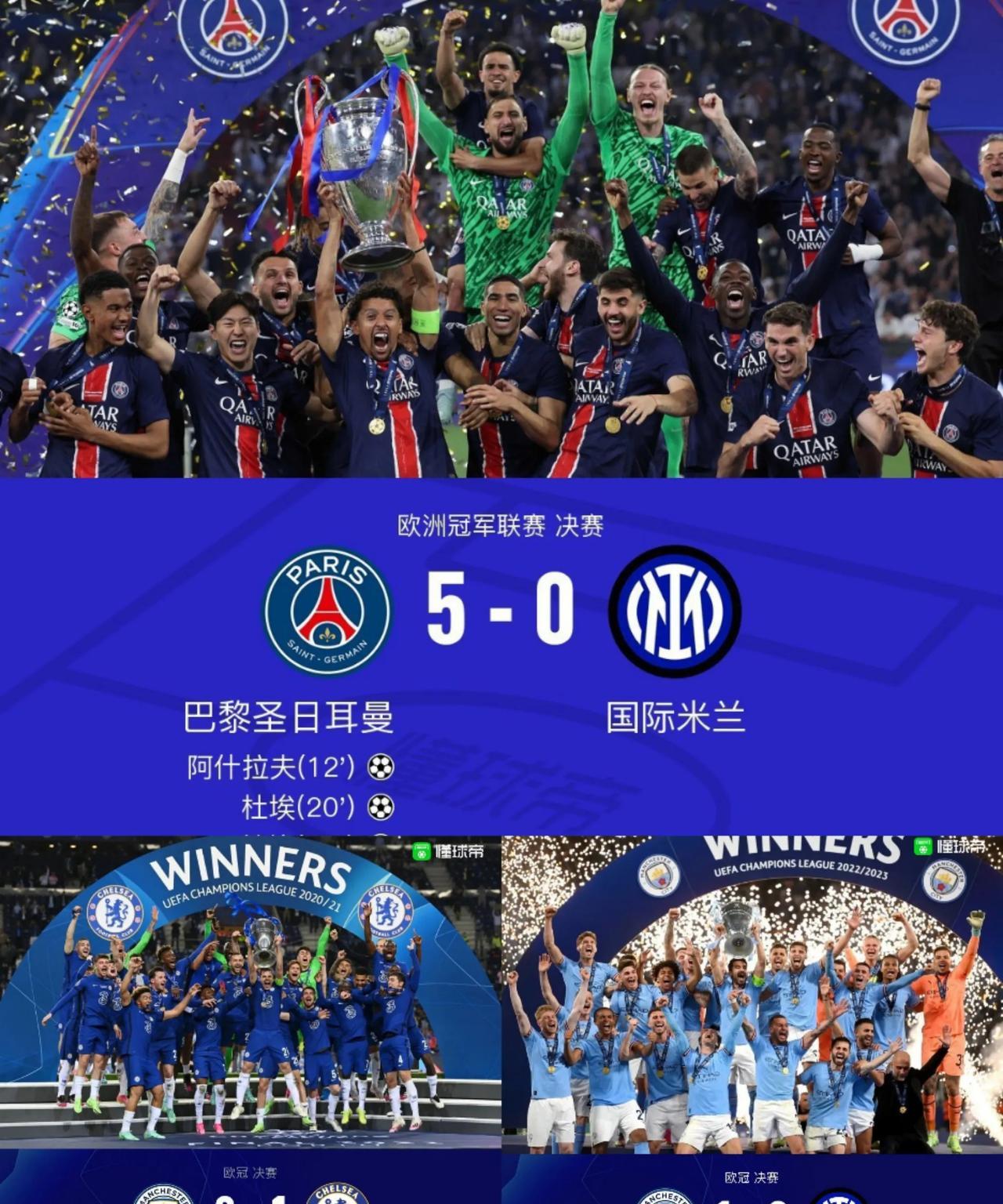 巴黎今年的成功彻底意味着金元足球可以为所欲为了！之前切尔西和曼城也都拿了欧冠冠军