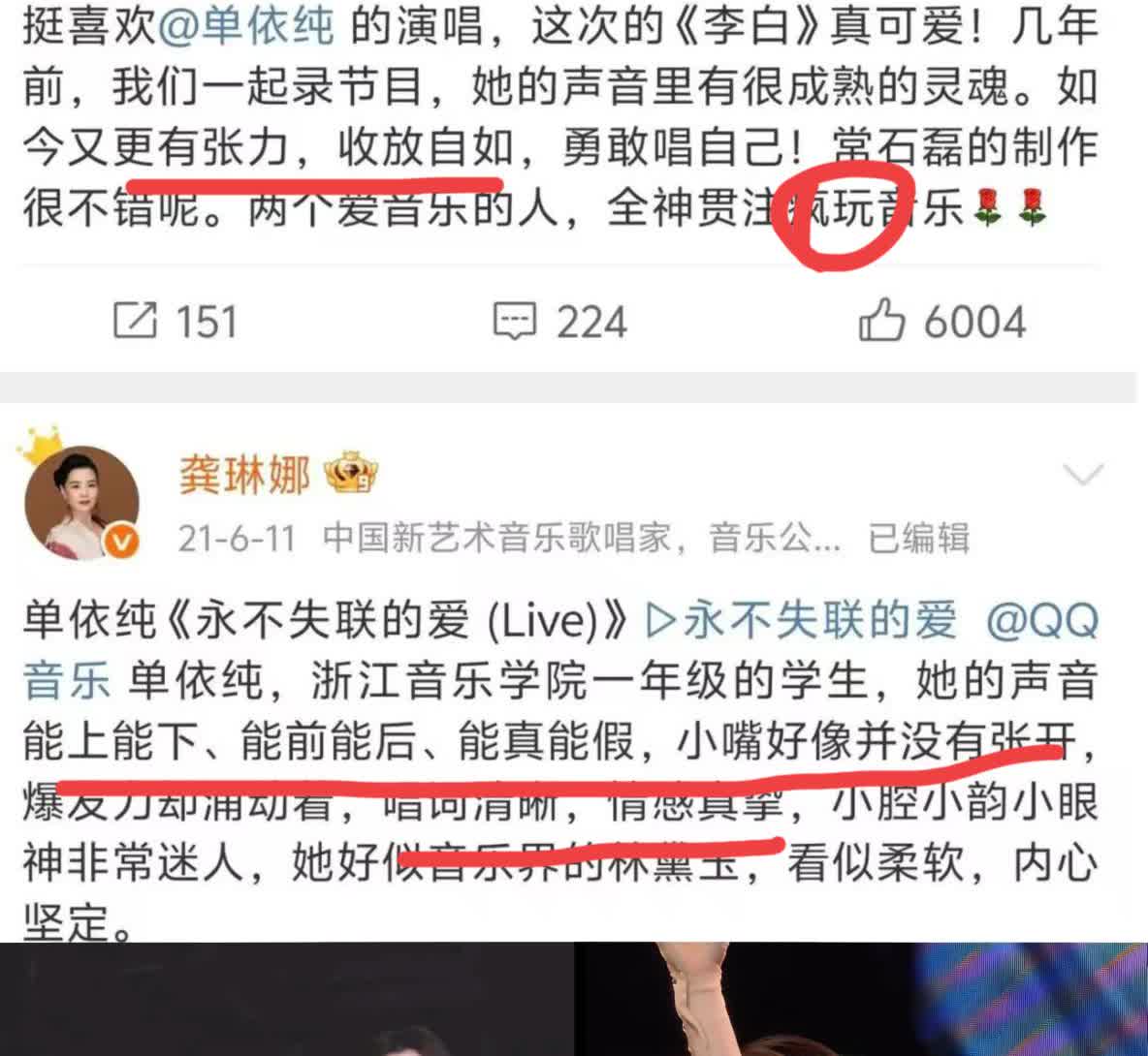 行业大咖开始为《李白》发声了。
首当其冲的竟然是龚琳娜！

她说，单依纯和