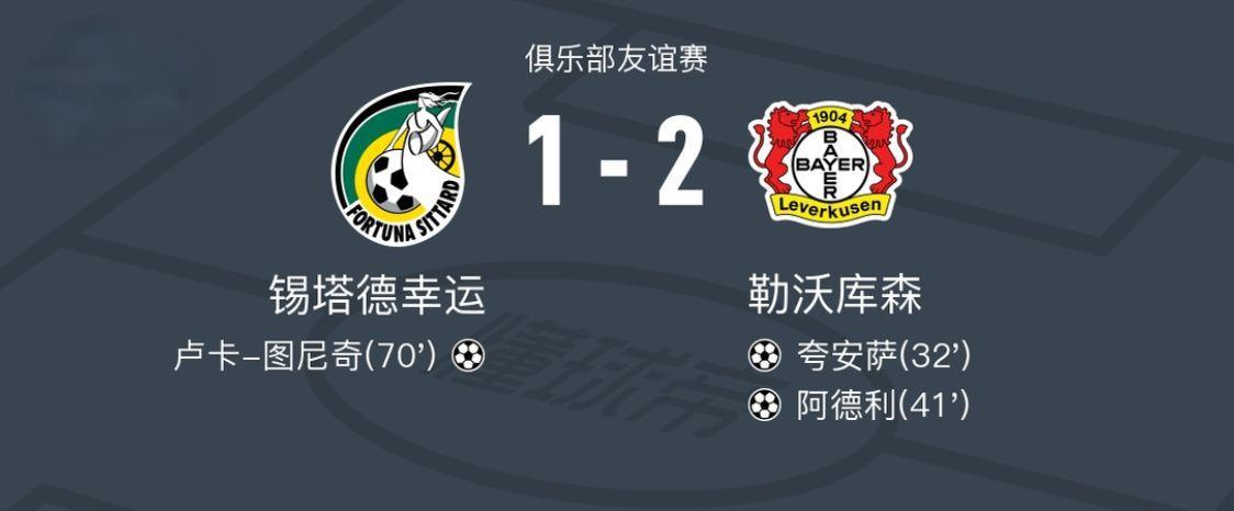 季前赛：药厂2-1击败锡塔徳幸运（荷甲）前利物浦中后卫夸安萨首秀破门，药厂取得两