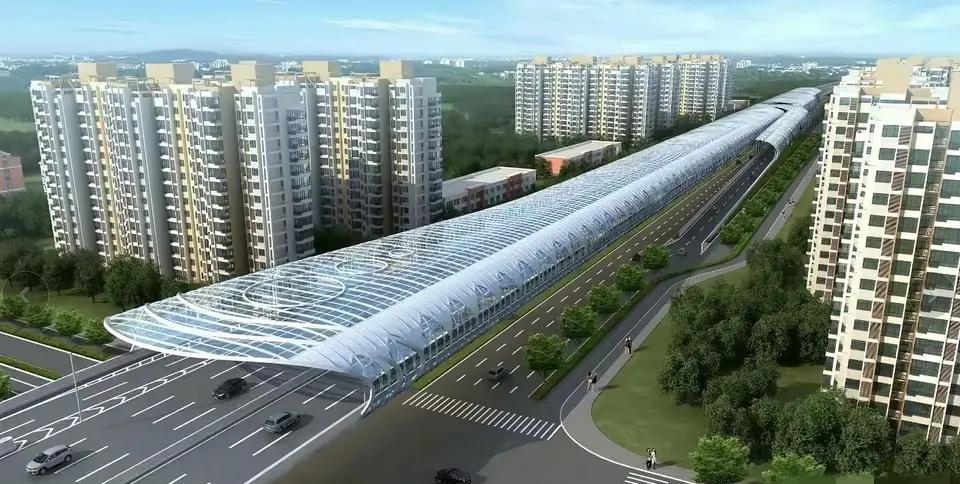 济南凤凰路高架隔音棚效果图出炉，不愧是花了百亿修建的天价高架路，这隔音棚看着高端