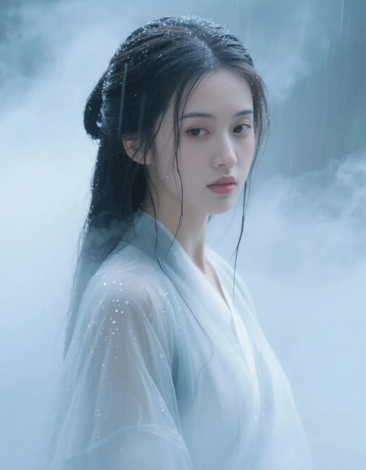在这银白世界里，宛如一朵孤独绽放的冰花。