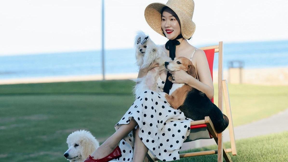 霍思燕现身青岛宠物展，香奈儿包里挂美狗，胖的可爱并不招人嫌