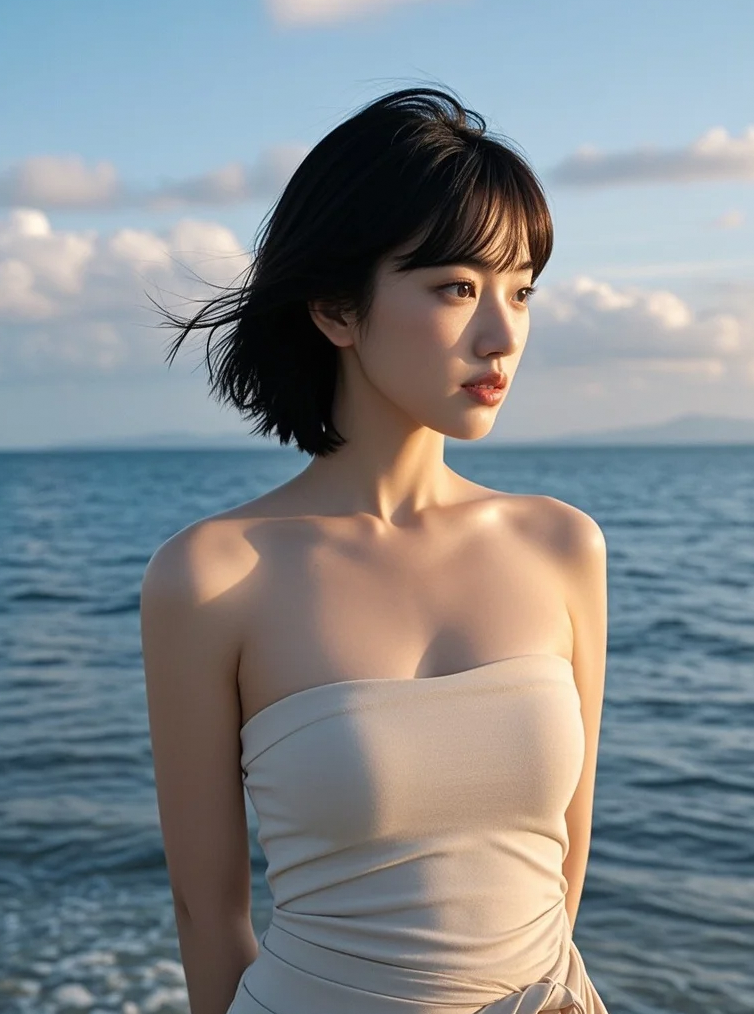 海畔优雅，美女尽显高贵气质