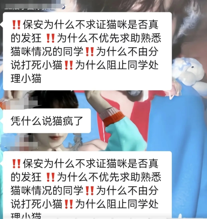 北京理工大学珠海校区，两名保安被安排去控制一只连续攻击四名师生的野猫，由于在抓捕