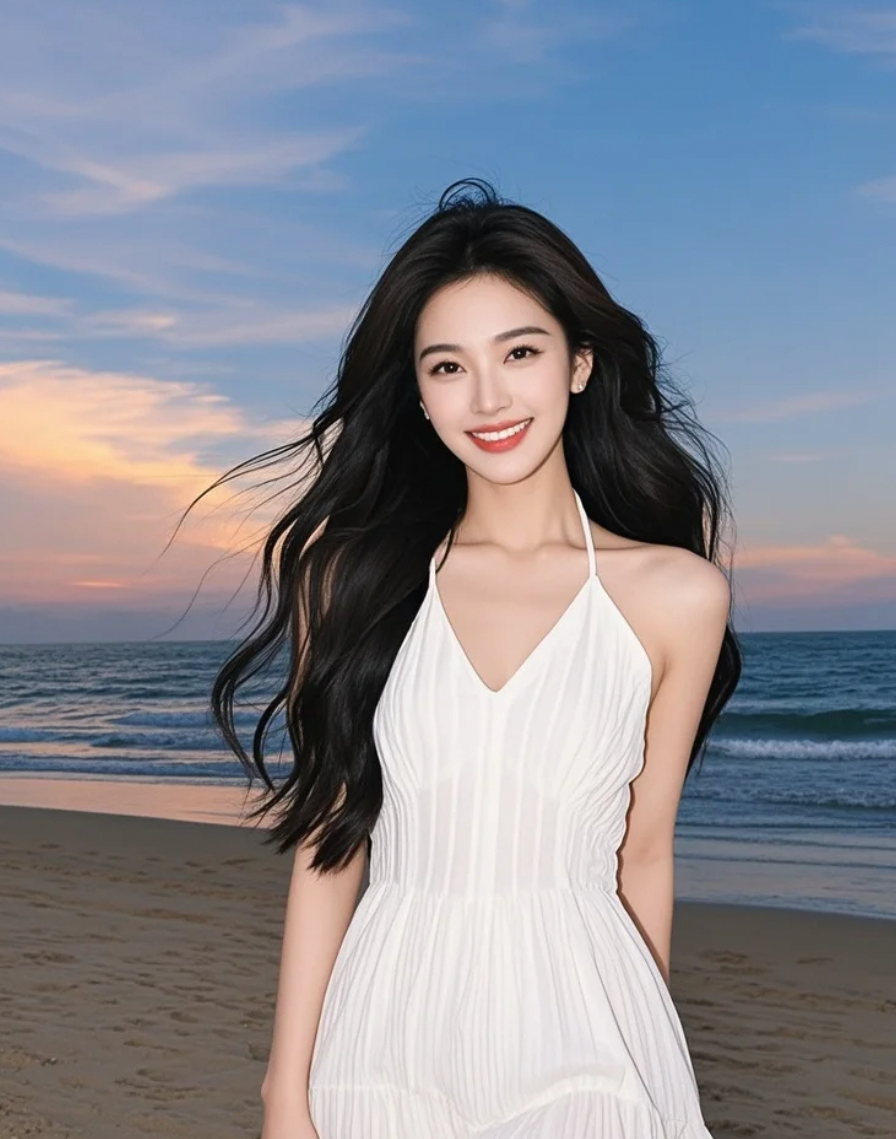 夕阳沙滩，白裙长发，是写给自由的情书