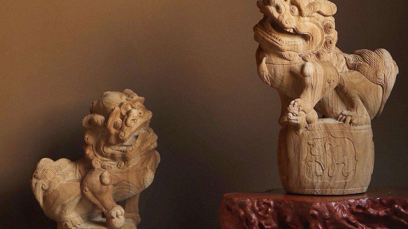 盛唐气韵，香樟木雕，唐狮