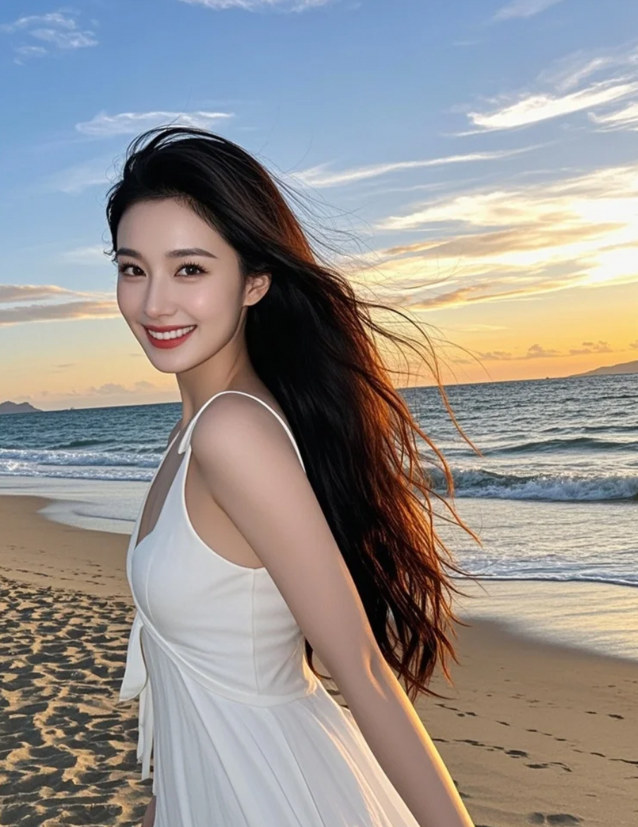 白裙掠过，像一道划破暮色的温柔闪电