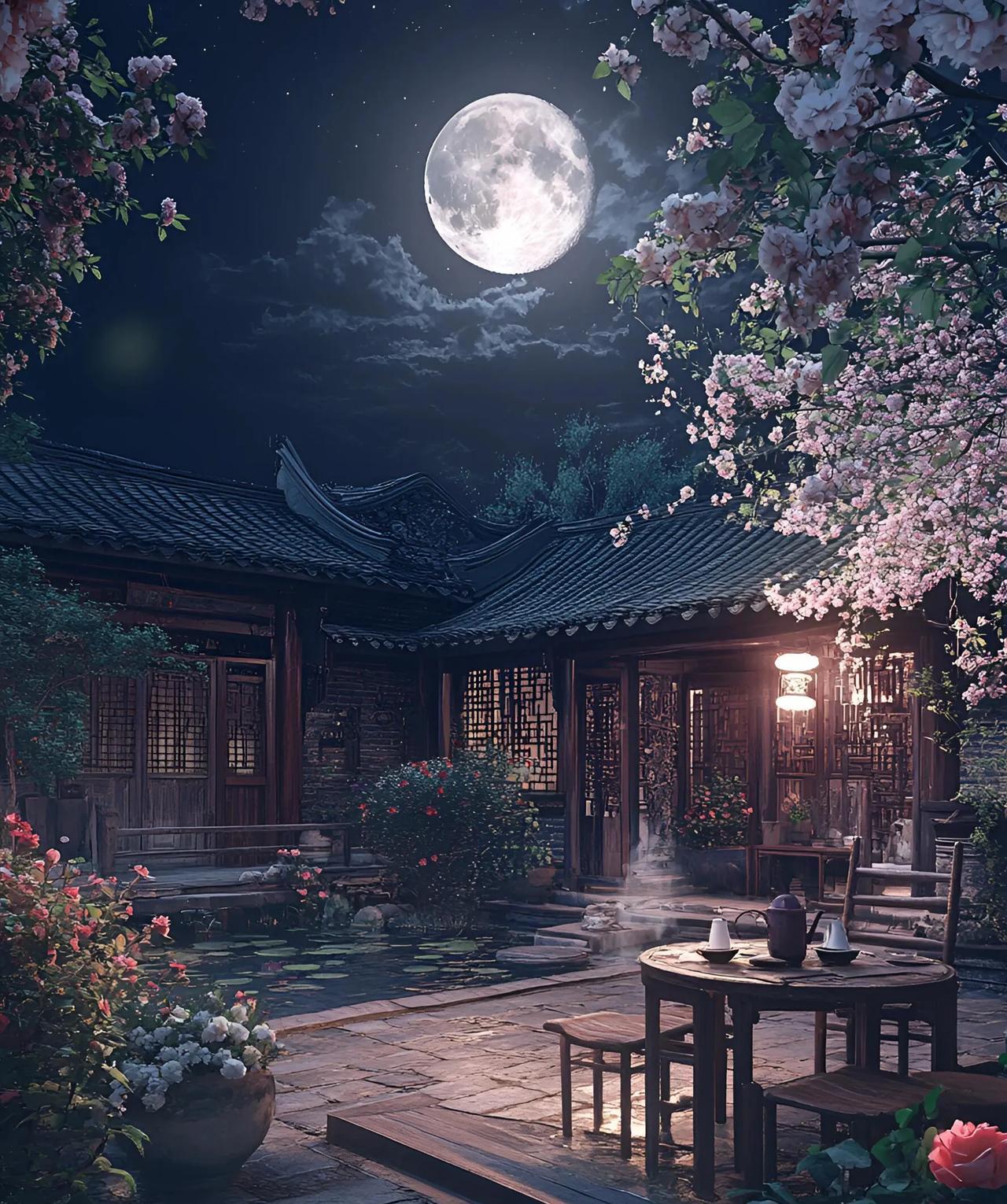 夜月春宵人未眠，
静临池水倚亭边。
花如旧友含情愫，
岁岁枝头带笑颜。
——作者