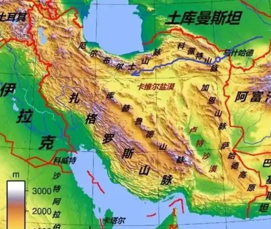 看了伊朗的地形图就会发现，美国不会发起大规模地面战。
伊朗国土面积164万平方公