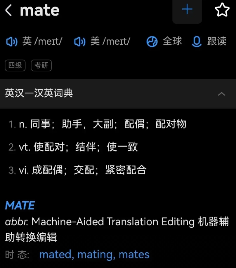不明白华为为什么取Mate作为手机型号的名称之一。
Mate在品牌里具体是什么意