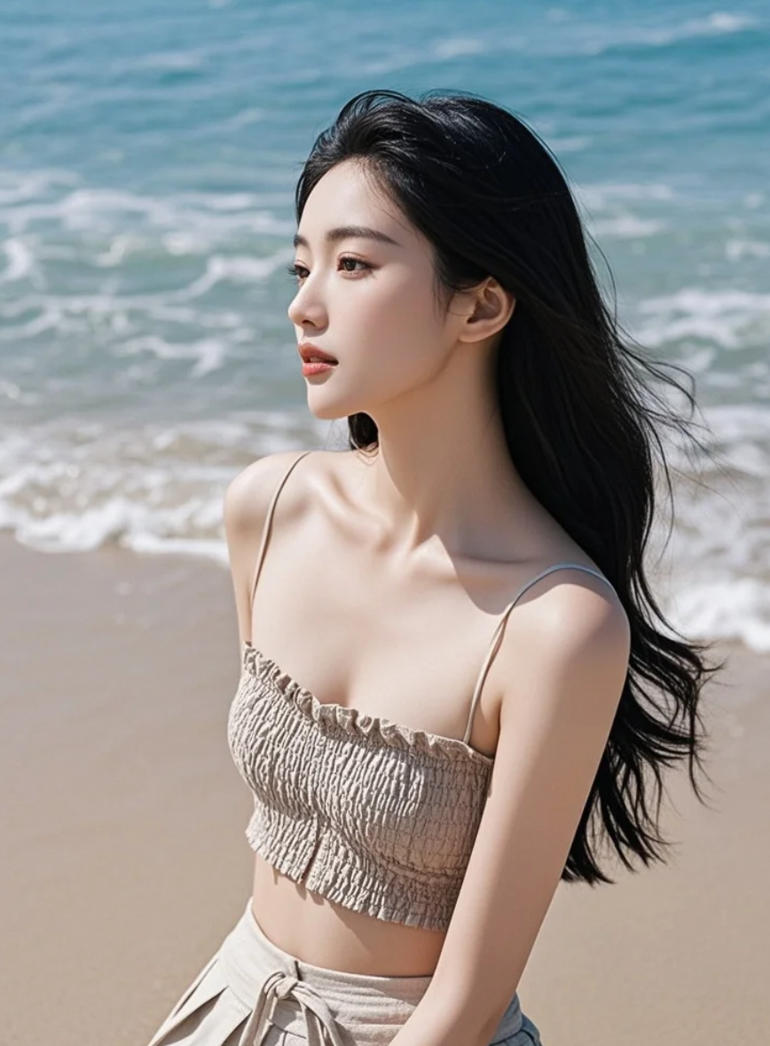 她的美，在阳光和海水的映衬下更加耀眼