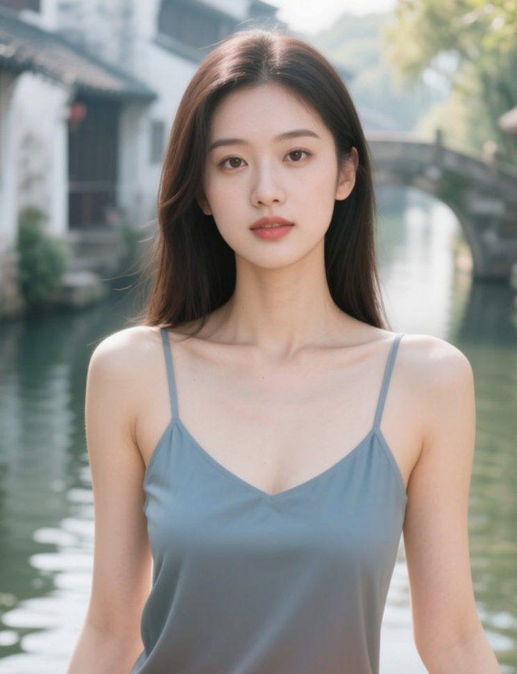 莞尔低首流露娇羞之态，心动只在一瞬之间。