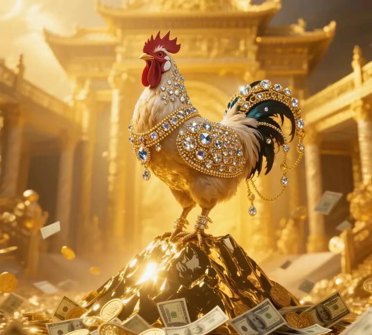 金鸡送财，鸿运当头
大吉大利，翻身发财