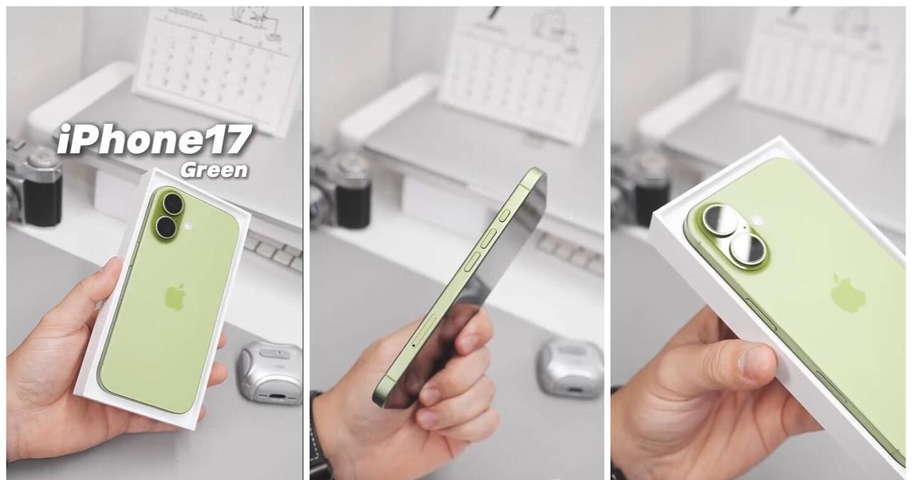 这是iPhone 17绿色机模
1、海外牛人发布了iPhone 17绿色机模开箱
