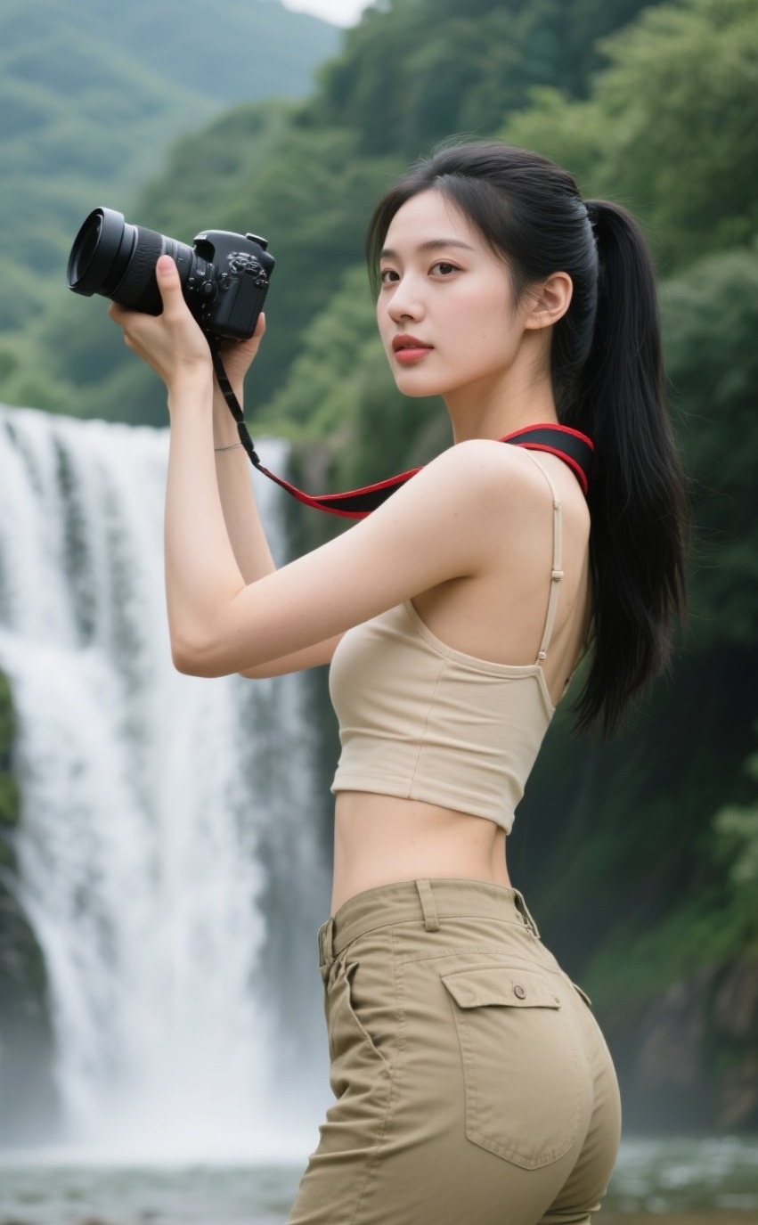 少妇轻装登山行，活力穿搭映衬自然美