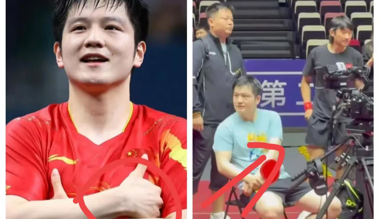 果然美貌在实力面前不值一提！
樊振东毫无形象的瘫坐在椅子上，
在隔壁观察很久