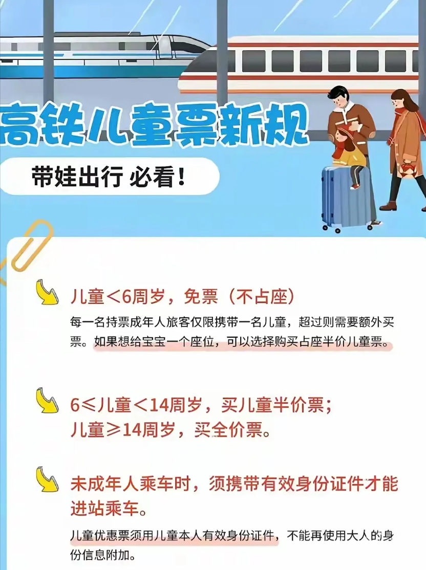高铁儿童票新规出来了，有几点想不明白。
1、一位成人只能带一名儿童乘坐，超过需额