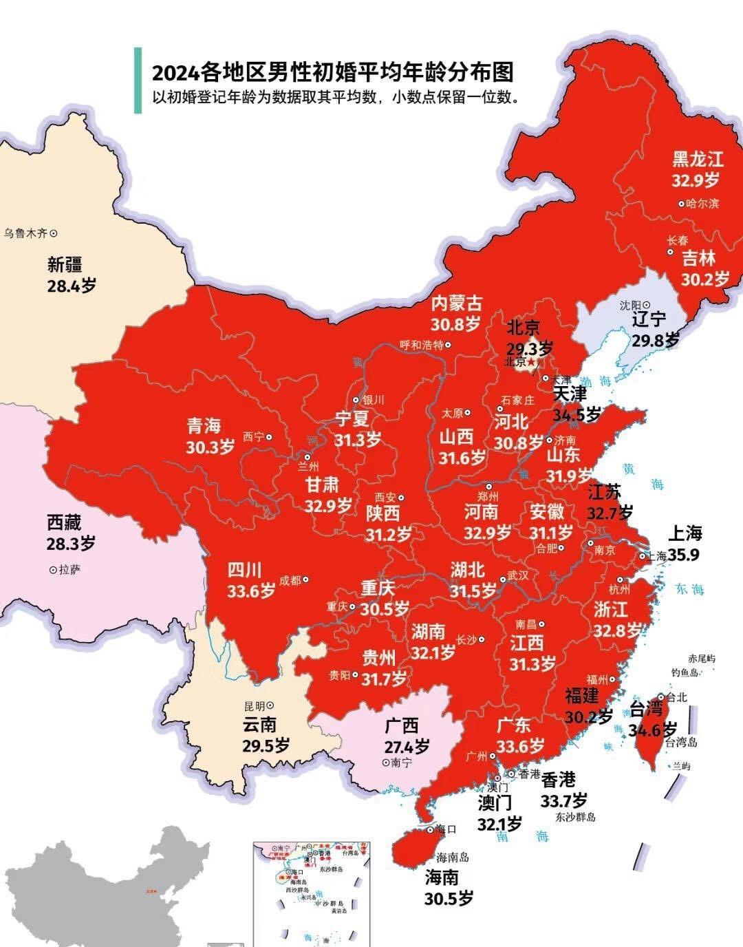 中国男性初婚平均年龄 .