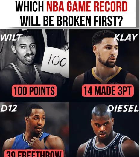 以下哪个NBA比赛记录会被率先打破？
1、单场100分——张伯伦
2、单场14记