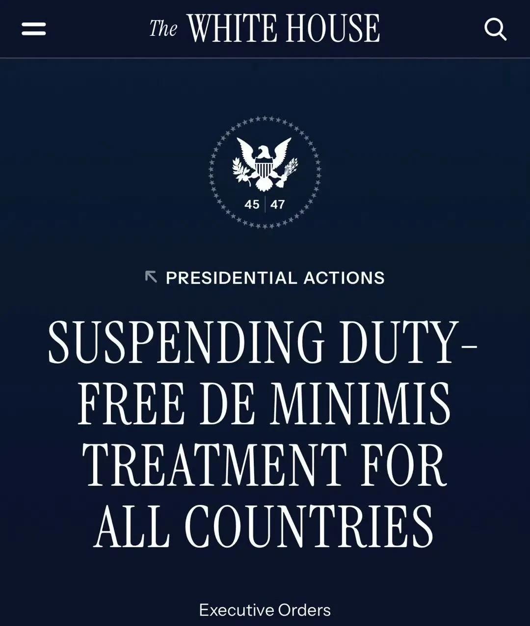 美国认为小额包裹免税政策为偷漏税者提供了机会。从8月29日开始，一律不再免税。