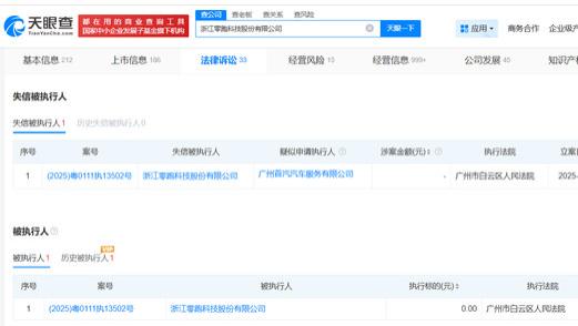 零跑汽车成失信被执行人