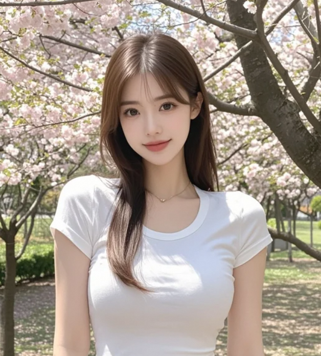 花瓣落在她的发梢，像是春天在轻吻她
