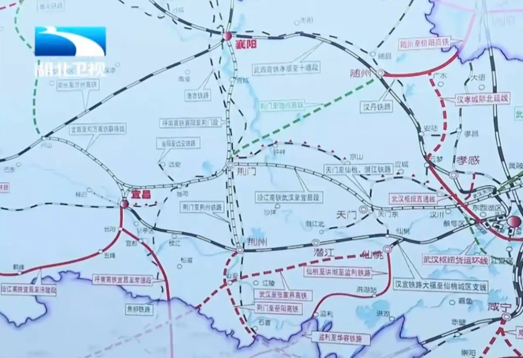 武张高铁线路图
来自湖北卫视，基本是目前官方最新消息了。从武仙城际仙桃站引出，经